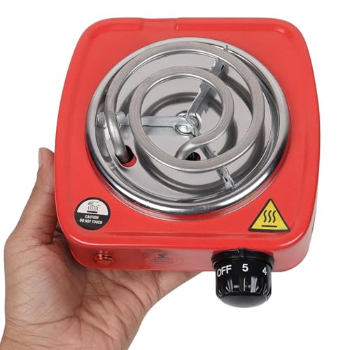 Image of Electric Cooking Heater, Single Burner, Red, Portable Coil Hot Plate with Adjustable Temperature Knob