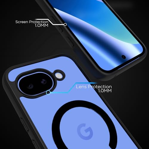 Image of RIGGEAR Shockproof Sleek Hybrid Armor Magnetic Back Cover Case Compatible with MagSafe Accessories for Google Pixel 10a (Clear PC + Black TPU Bumper)