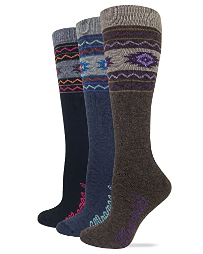 Wrangler Ladies Lightweight Merino Wool Blend Aztec Knee High Boot Socks 3 Pair