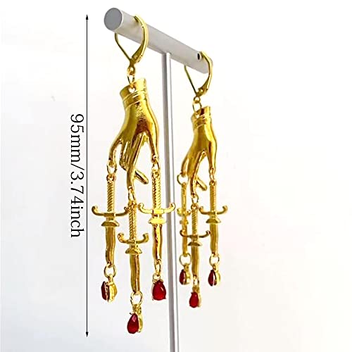 Unique Handmade Vintage Bohemian 18k Gold Hand Dangle Drop Earrings Gothic Crystal Planet Moon Star Dagger Earrings for Women Statement Jewelry Gifts2
