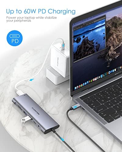 LENTION 3.3FT Long Cable USB C Hub with 4K HDMI, 2 USB 3.0, Card Reader, Aux, Type C Data/Charging Adapter Compatible 2023-2016 MacBook Pro, New Mac Air/Surface, ChromeBook, More (CB-C37, Space Gray)