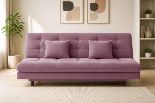 Image of Los Angeles Modern Convertible Futon Sofa Bed, Tufted Upholstered Folding Couch with Adjustable Backrest, Space Saving Sleeper Sofa for Living Room, Apartment, Office, Dorm & Guest Room - Rose Pink