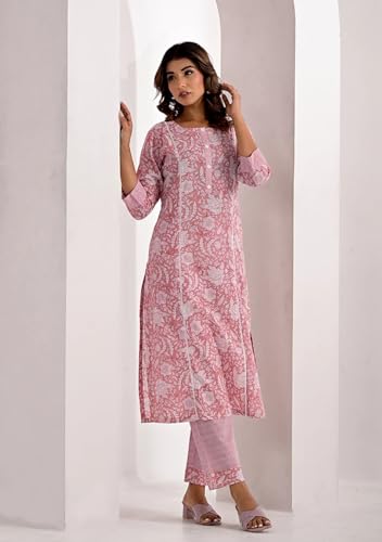 Fabnex Cotton Blend Regular Women Kurta Set (K-70-Pink-Xl_Pink