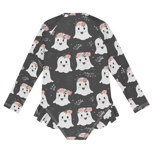 CaTaKu Girls One Piece Swimsuit Ghost Cute Florals Toddler Bathing Suit Long Sleeve UPF 50+ Rash Guard Swimwear 3-12Y2