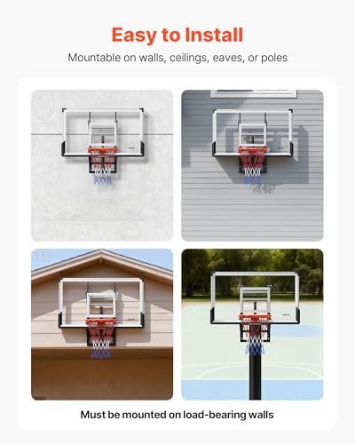 Image of VEVOR Basketball Hoop, 44 54 Inchs PC Backboard Wall Mounted, Basketball Portable Hoop & Goal, Indoor & Outdoor with Hand-Crank Adjustment, Classic Basketball Court, Teens, Adults, Schools, Parks