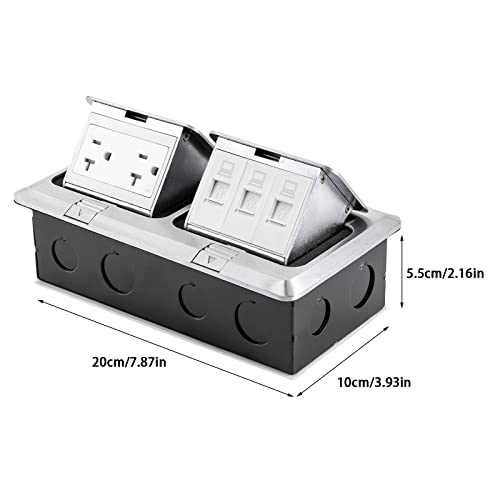 Pop Up Floor Outlet Electrical Kit - Dual Floor Box with 2 x 20A Jacks and 3 x LAN Ports for Countertops, Living Rooms, Offices