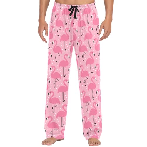 Pigsaly Men's Pajama Bottoms Cute Pink Flamingo Mens Pajama Pants Funny Animals Cotton Pj Bottoms Sleepwear Lounge Pants M2