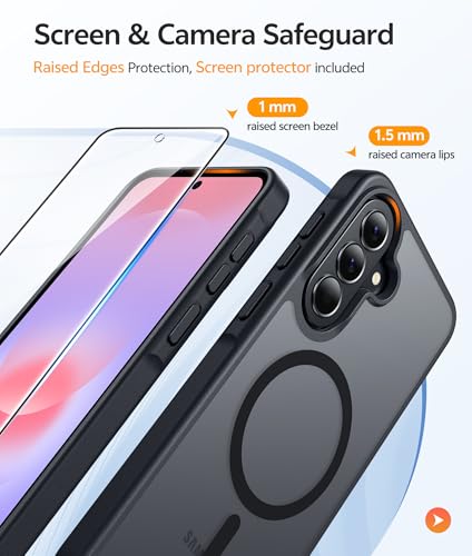 Image of FNTCASE for Galaxy A37 5G Phone Case: Samsung A36 5G Case [Compatible with Magsafe] Matte Translucent [Screen Protector] Military Grade Protection for Samsung A37 & A36 Cases - Black