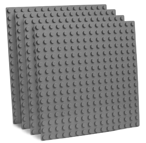 Compatible with DUPLO Building Block Baseplate - 10 x 10 Inch in Green, Gray, Blue - Versatile for DIY Projects, Play Tables, or Wall Decorations - Durable, Easy to Use (Dark Grey, 4, pieces)