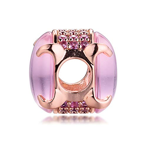Abalorio de cabujón rosa en plata 925 compatible con pulsera Pandora 2