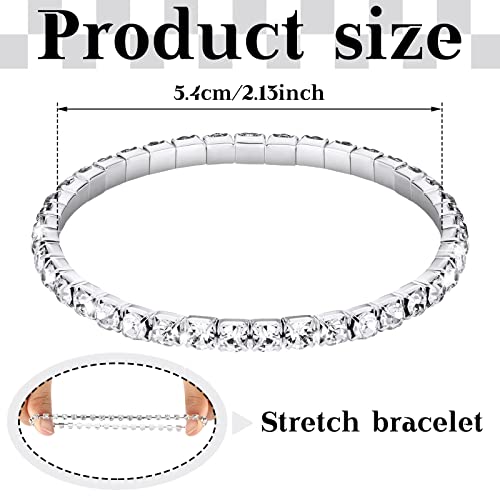 Kajaia Rhinestone Bracelets for Women Silver Stretch Bracelets Stackable Crystal Tennis Bracelet Set for Jewelry Party2