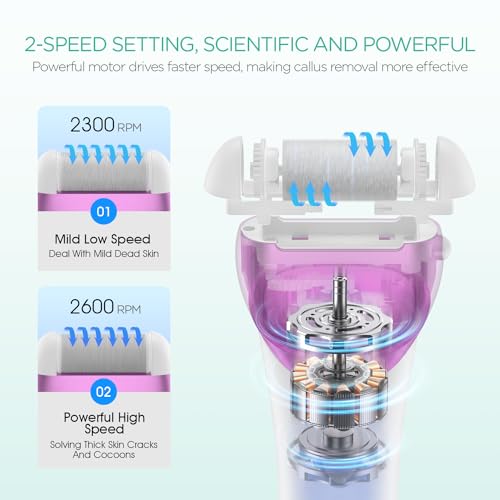 VOYOR Electric Foot File Hard Skin Remover Foot, Rechargeable Callus Remover for Feet Pedicure Tools Foot Care for Dead Skin Calluses with 3 Replacement Rollers Pedicure CR300 (Purple) - Image 6