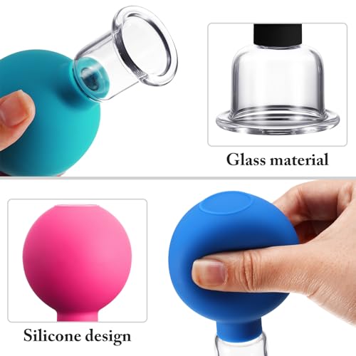 Image of BBTO 4 Pcs Glass Facial Cupping Set Silicone Vacuum Suction Massage Cups Skin Tightening Therapy for Face Body Eyes Back Shoulder Pain(Multicolor)