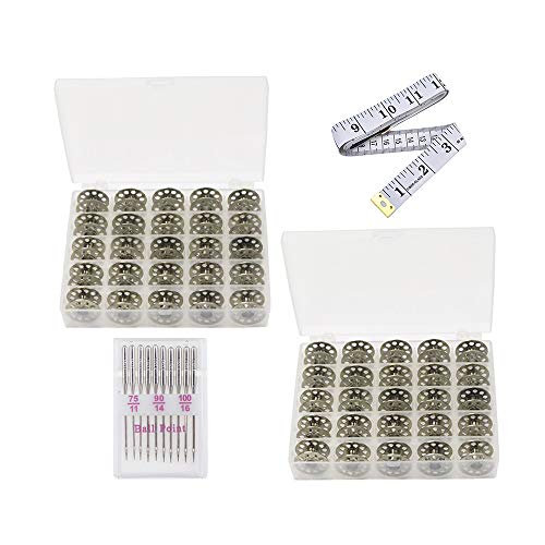 Metal Sewing Machine Bobbins 50 pcs - Size A Class 15 Bobbins in Cases Compatible with Most Home Sewing Machines - Premium Quality Sewing Bobbins - Brother Singer Kenmore Babylock Janome - by LiWiTen