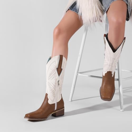 Image of Western Cowboy Boots for Women Rhinestone Cowgirl Boot with Low Block Heel Embroidery Sparkly Short Ankle Booties Walking Bootie for Country Concert Disco Outfits
