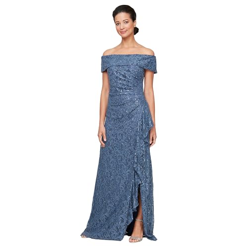 Alex Evenings Women's Long Foldover Off The Shoulder Gown, Formal Event, Mother of The Bride Dress