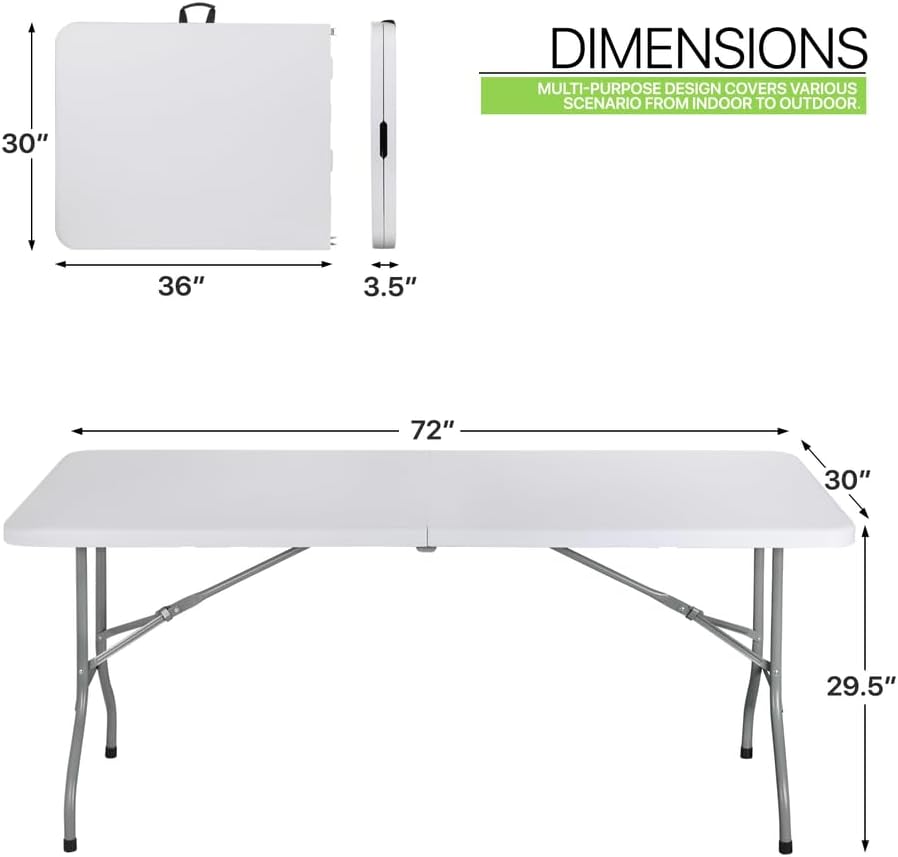 Portable 6ft Folding Plastic Indoor Card Table w/Handle Outdoor Camp Picnic Desk