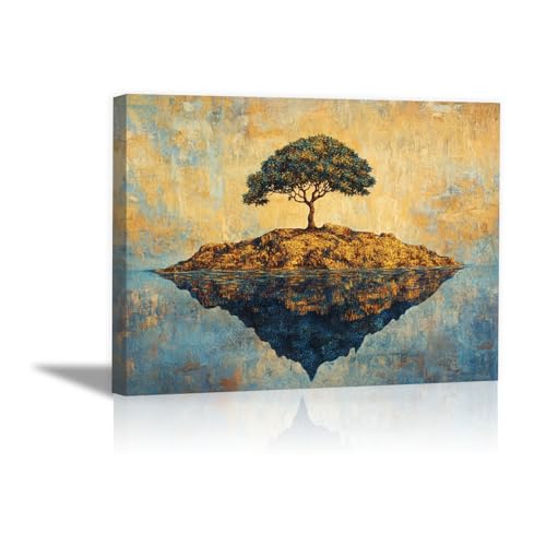 Toile Arbre de vie dorée 30x45cm avec cadre QUSAAOU pour décoration