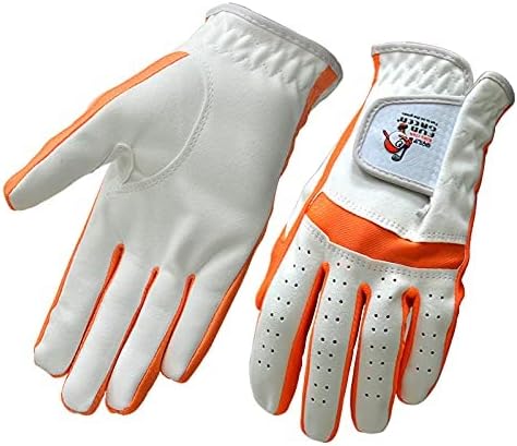 FUNGREEN Kids Youth Junior Toddler Boys Girls Golf Gloves Microfiber Synthetic Gloves for Left Hand Right Hand Golf Gloves Extra Value 1 Pair Orange and White Age 2-10 (X-Large(17#))