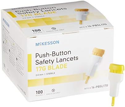 McKesson Safety Lancets, Sterile, Push-Button, 17 Gauge Blade, 2 mm, 100 Count, 1 Pack