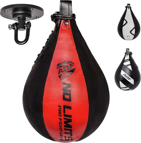 AQF Pera Boxeo de Cuero y Saco Boxe Punching Ball para MMA Conjunto de Entrenamiento con Pera de Boxeo (Negro y Rojo)