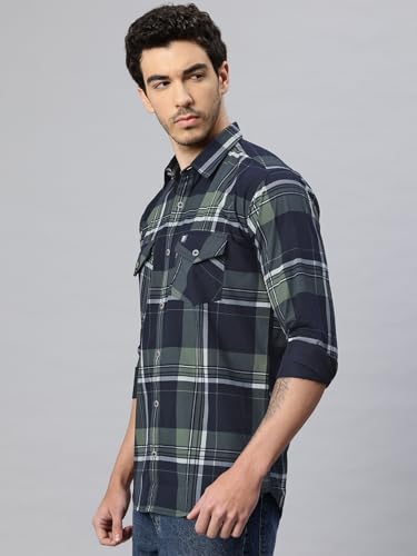 Image of Majestic Man Men's Pure Cotton Cargo Checks Shirt with Dual Flap Pockets - Slim Fit | Full Sleeve | Casual Wear | Trendy & Comfortable