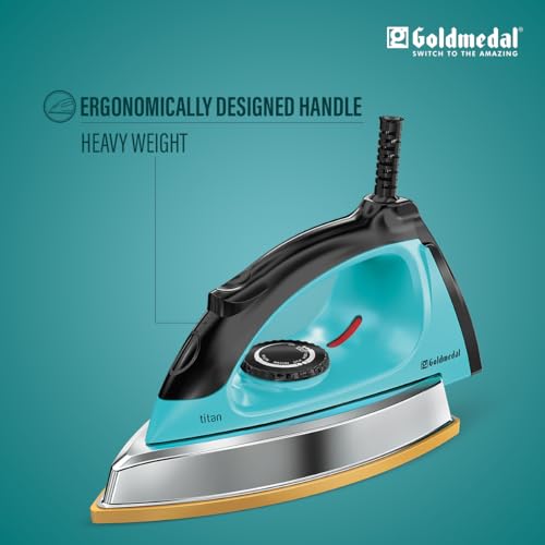 Image of Goldmedal Titan 1000W Dry Iron| Non-stick Weilburger Premium Double Coated Soleplate| 5 Fabric Setting|1.8 Meter Cord| 360 Swivel Cord| 2.5 Years Warranty| 1.5KG Heavy Weight (Turquoise Blue)