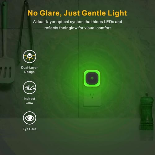 Image of YUNLEX 2 Pack Plug in Night Light with Motion Sensor & Dusk to Dawn Sensor, 3 Sensor Modes, Auto ON /Off, Dimmable Reflected Light, Calming Green LED for Home Office, Hallway, Bathroom