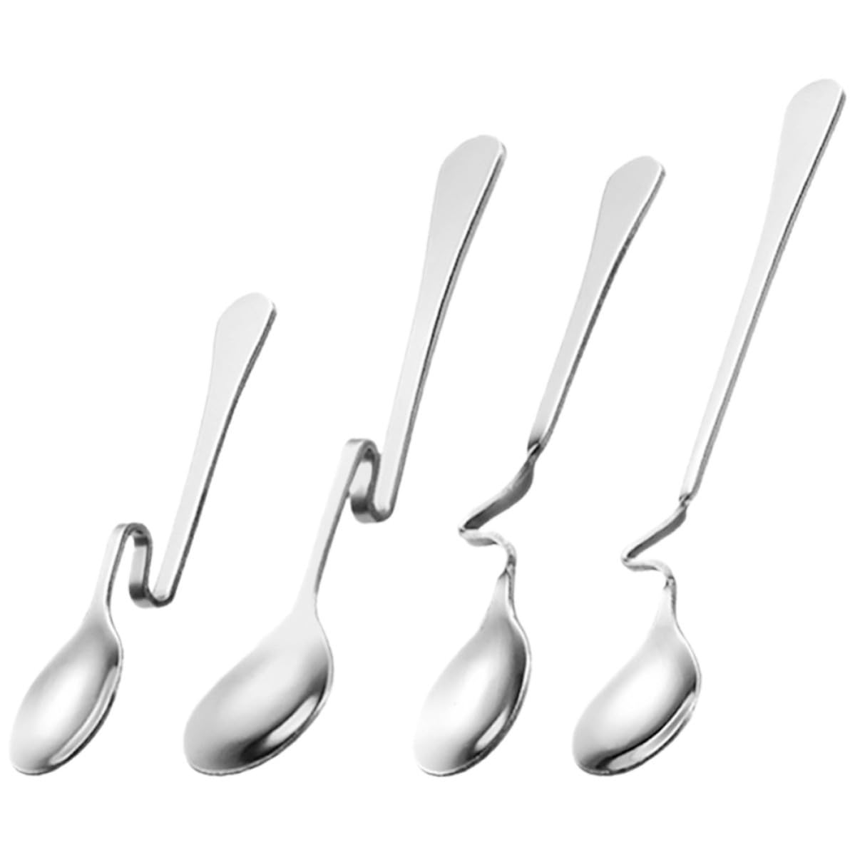 Juego de 4 Cucharas de Café de Acero Inoxidable Mango Curvo Pulido, Diseño Delicado para Mezclar Miel y Helado en Uso Doméstico