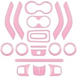 【Upgrade Version】Opall Full Set Interior Decoration Trim Kit Steering Wheel &Center Console Air Outlet Trim, Door Handle Cover Inner For Jeep Wrangler 2011-2018 2 Door& 4 Door (PINK 18PCS)