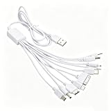 Longben Cavo ricarica USB universale 10-in-1 da 1m, connettori Type-C e Micro USB, cavo multiplo compatibile con altoparlanti Bluetooth, smartphone, cuffie e lettori MP3, Bianco