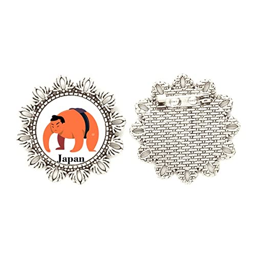 Broche de sumo de diseño tradicional japonés en flor plateada