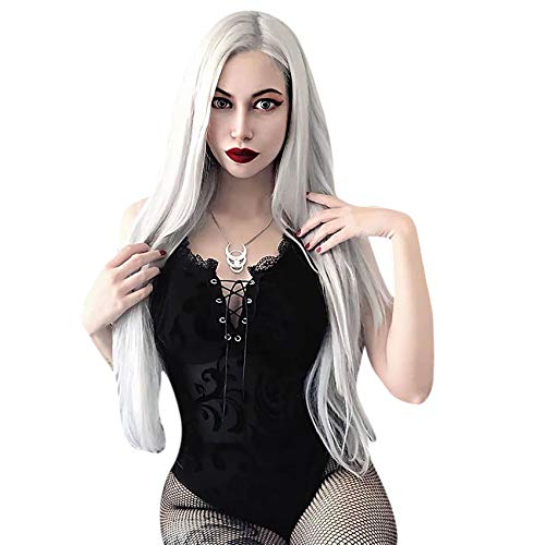 ANKOMINA Women Sexy Gothic Lace Trim Bodysuit Mesh See Through Sleeveless Lingerie for Party Club Festival Halloween