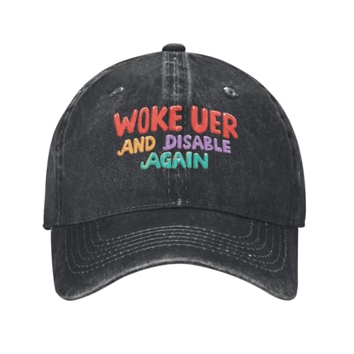 Povmekd Woke Uer and Qer and Disable Again Hat for Men Funny Baseball Caps Funny Gifts for Women Black