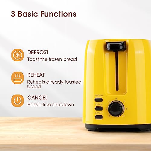 iSiLER 2 Slice Toaster with 1.3 Inches Wide Slot, 7 Browning Settings, Double Side Baking, Removable Crumb Tray, Defrost Reheat Cancel Function, Yellow by ISILER - Image 4