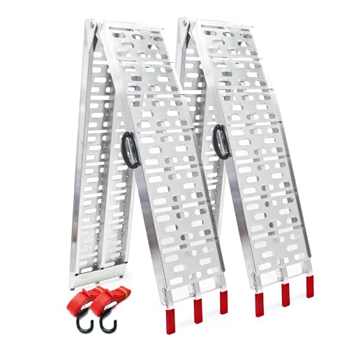 Wiltec Lot de 2X Rampe de Chargement Pliable 2260 x 295 mm – capacité de Charge Max. 680 kg – avec poignées – Profil à Trous – en Aluminium –...