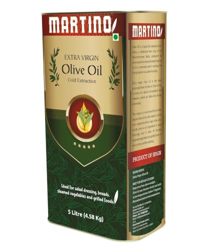 Image of Martino Extra Virgin Olive Oil 5 litre Tin First Cold Pressed Cooking oil Natural and First Cold Extraction |Rich in Antioxidants| Ideal For low heat cooking like sauteing & grilling, Salad Dressing.