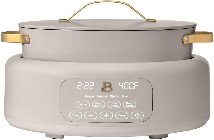 Beautiful 10-in-1 Electric Multi-Cooker, 6-quart, digital display, 10 cooking functions, non-stick pot, easy one-touch control -Porcini Taupe