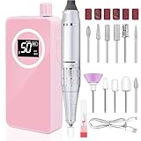 Nail Drill, Portable Electric Nail File 50000RPM, Rechargeable Nail Drill Professional with Bits for Acrylic Gel Nails, E-File Machine Manicure Polishing for Salon Home,Pink