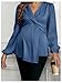 MakeMeChic Women's Maternity Blouse Twisted V Neck Lantern Sleeve Elegant Pregnancy Peplum Tops Blue Medium