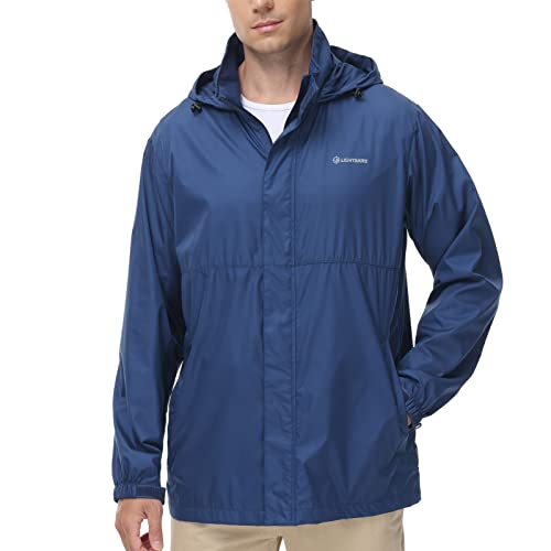 Lightbare Men’s Rain Jacket Lightweight Water Resistant Raincoat Ripstop Packable Breathable Hooded Windbreaker #TOP11