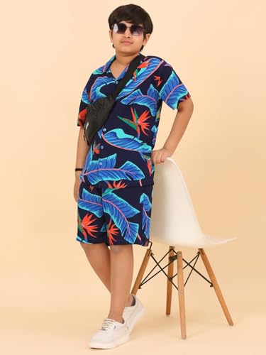 Image of Ninos Dreams Boys Cotton Rayon Halfsleeves Coord Set with Shirt & Shorts /Boys Vacation wear /boys co ord set /Boys Tropical print Shirt & Shorts set /Boys Clothing Set