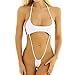 ZUYPSK Women One-Piece Swimsuit Swimwear Halter Sling Shot Micro Bikini Teddy Thong Bodysuit (White)