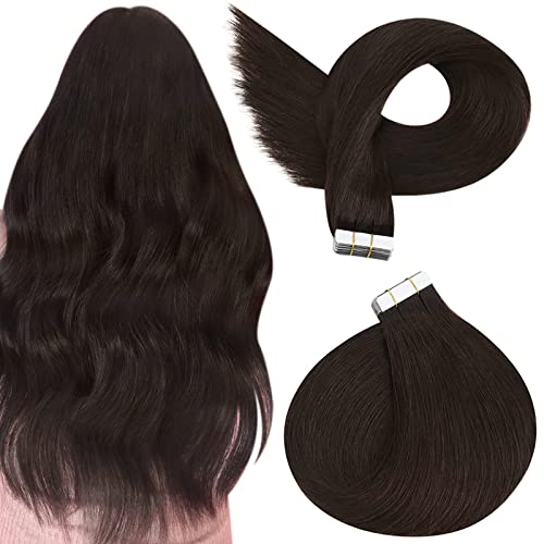 Ugeat Tape in Real Hair Extensions 26 inch Remy Human Hair Extensions Tape in Extensions #2 Darkest Brown Seamless Skin Hair Extensions Tape in 50Grams Tape on Human Hair Extensions 20PCS