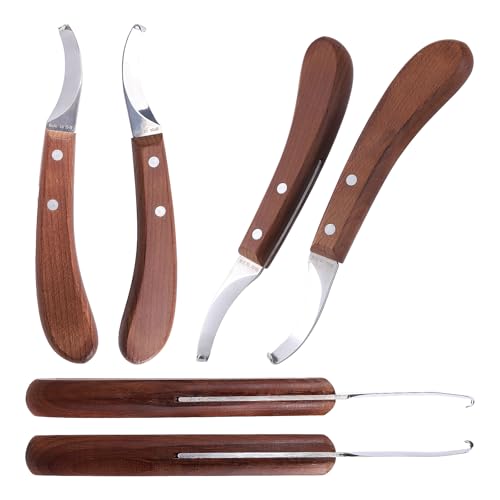 Image of Left and Right Handed Hoof Knives with Wooden Handle 2Pack Farrier Hoof Trimming Knife Set of Horses Cow Donkey