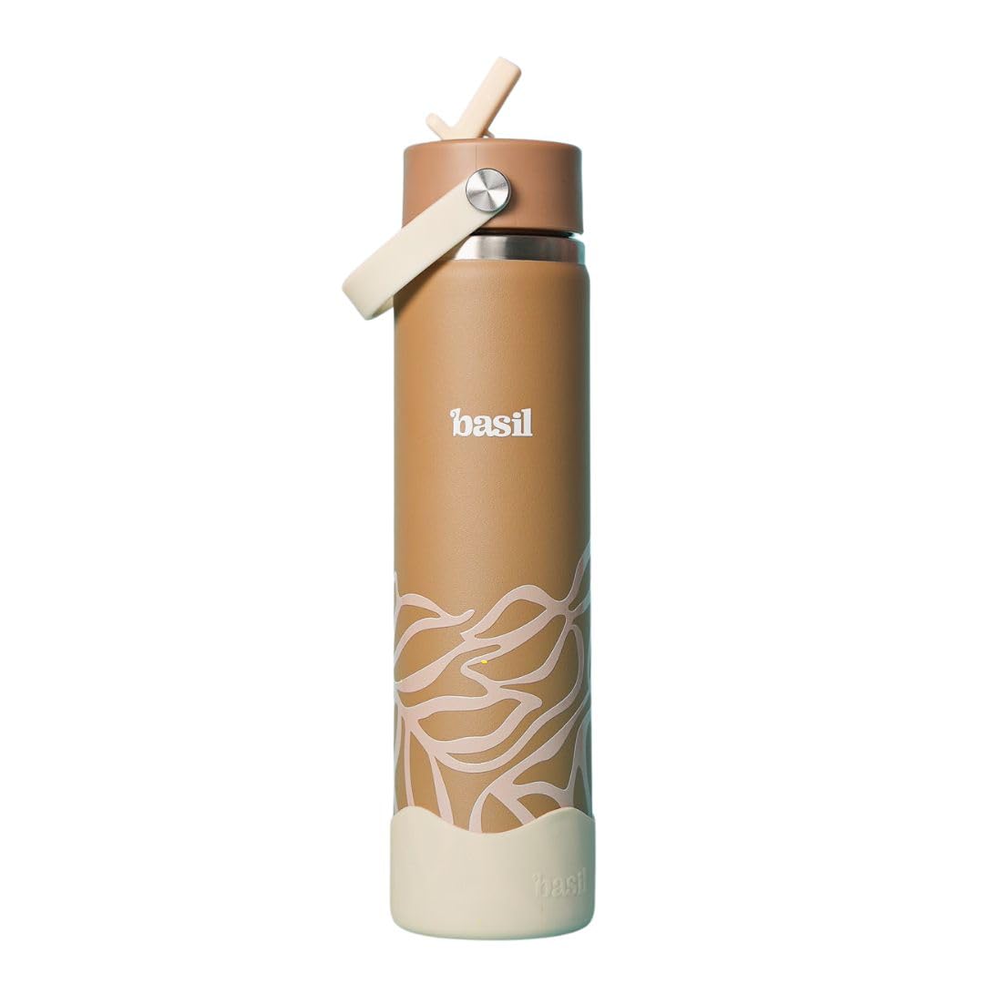 Basil HydraFizz Stainless Steel Insulated Water Bottle for Kids & Adults | 800ml Leakproof Sipper Bottle with Carry Handle | Double Wall Vacuum Thermosteel Bottle for Home, Gym & Travel | Classic Dune