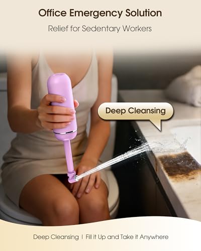 Image of Portable Bidet for Travel & Camping - Manual Squeeze Peri Bottle Handheld | 3 Leak-Proof Seals | BPA-Free | Feminine Hygiene Care Postpartum | Extendable Sprayer with Nozzle for Men&Women-Light Purple