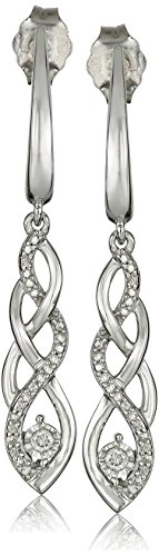 Amazon Collection Women Sterling Silver Diamond Twist Pendant Necklace And Earrings Box Set (1/5 Cttw), 18" #TOP2