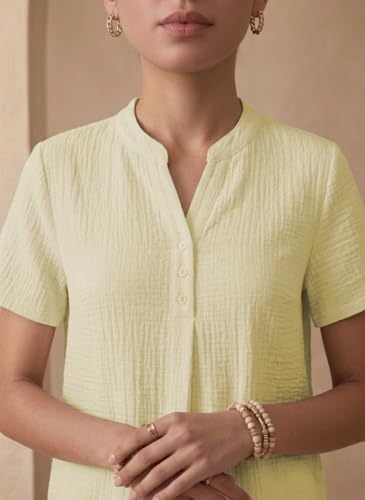 Image of TOPLOT Women's Co-ord Set | Stylish Matching Top & Bottom Set | Notch Neckline with Button Detail | Loose-Fit, Short-Sleeve Top with a Relaxed Silhouette |Ideal for Casual (5250)