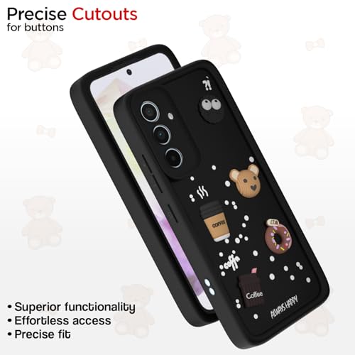 Image of Pikkme Back Cover for Samsung Galaxy A35 5G | Cute Fun Cartoon 3D Bear Silicone Full Body Protection Bumper Cover (Black)